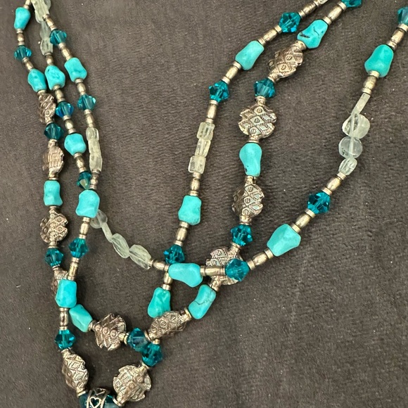 Reversible Heart Pendant Layered Turquoise & Sterling Silver Beaded Necklace - Picture 3 of 9